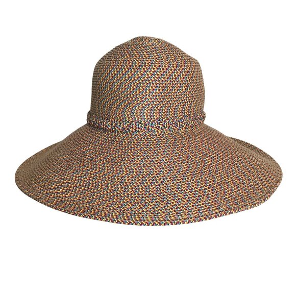 San Diego Hat Co. Womens Multicolor Wide Brim Straw Hat Blue Red Yellow Tan - Picture 4 of 9